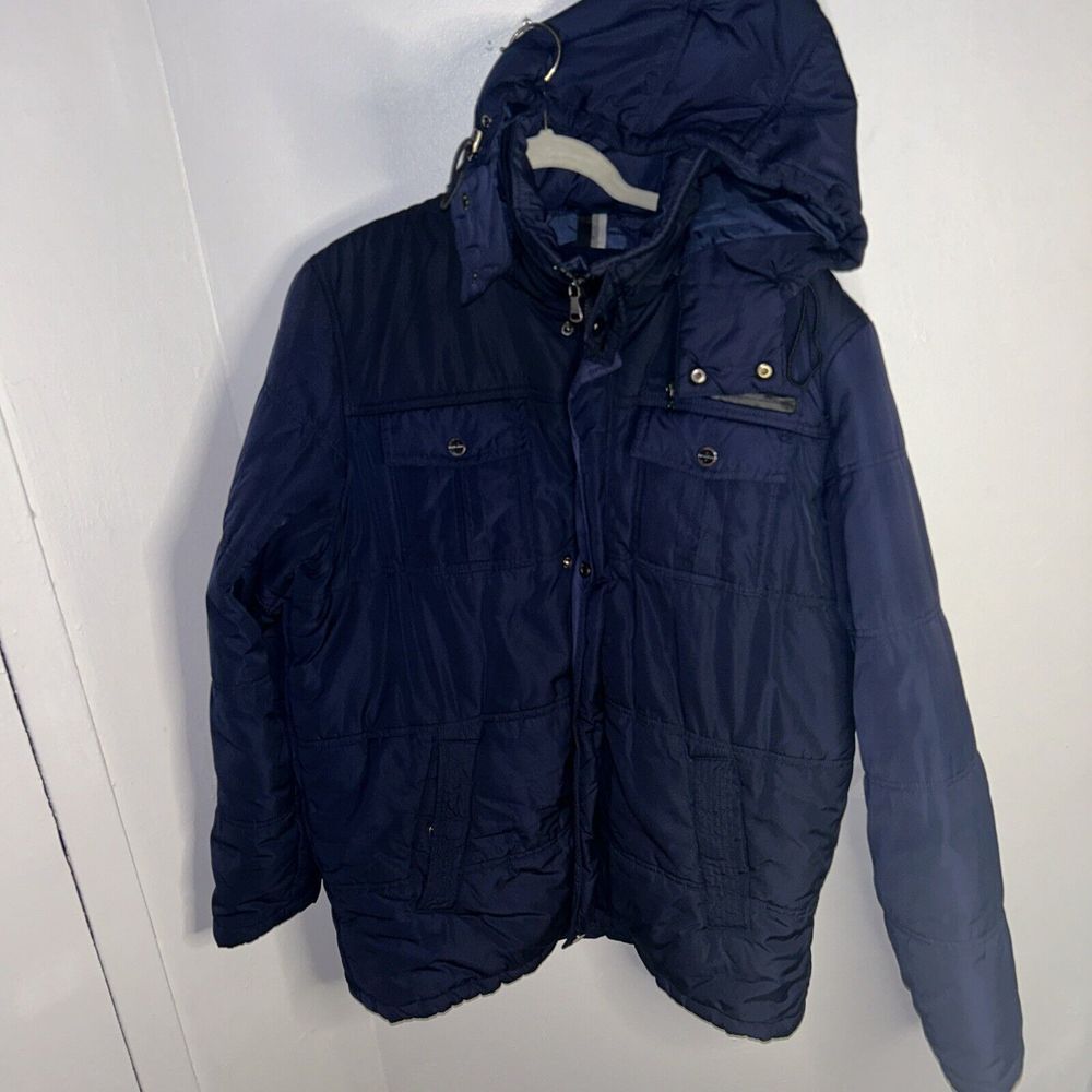 Sean‎ John Mens Navy Blue Hooded Full Zip Puffer Jacket Size L